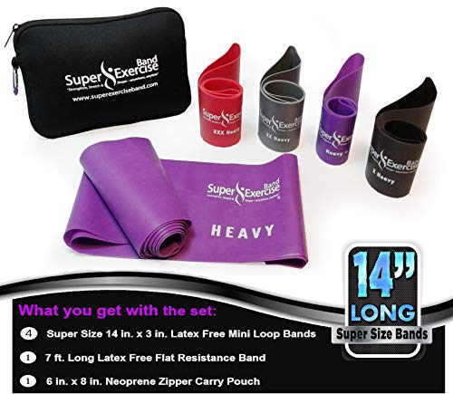 Mini Loop + Flat Resistance Band 5 Set, Latex Free - color: d. EXTRA HEAVY STRENGTH PURPLE Set