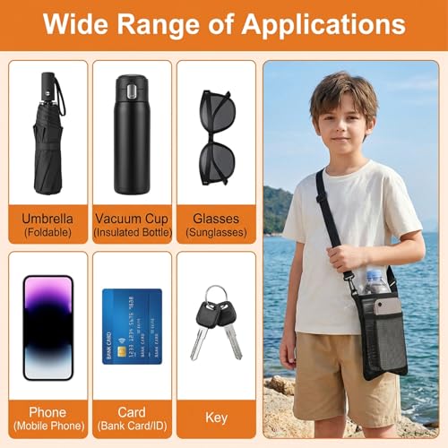 Larrel Water Bottle Holder with Strap, 2 Pcs Lightweight Mesh Water Bottle Bag Crossbody, Bottles Holder Strap with Pocket for Hiking Walking Cycling Gym Beach Travelling(Black, Pink)