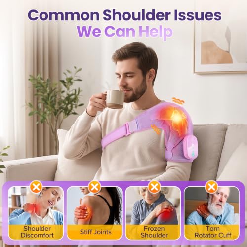 Cordless Shoulder Heating Pad with Massage, Heated Shoulder Massager - color: Purple