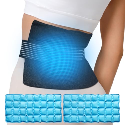 Koonie 2 Extra Large Ice Pack for Back Pain Relief with Extension Strap, Cold and Hot Packs for Injuries, Reusable Lower Back Ice Pack Wrap for Lumbar Surgery, Sciatica, Herniated Disc, Coccyx Pain - size: Extra Large