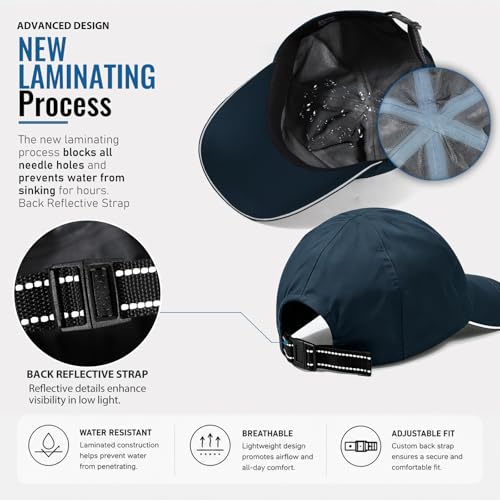Waterproof Baseball Cap Running Hat Mens Womens Rain Hat Quick Dry Golf Hat with Sweatband Outdoor Breathable Sports Cap - color: Navy Blue