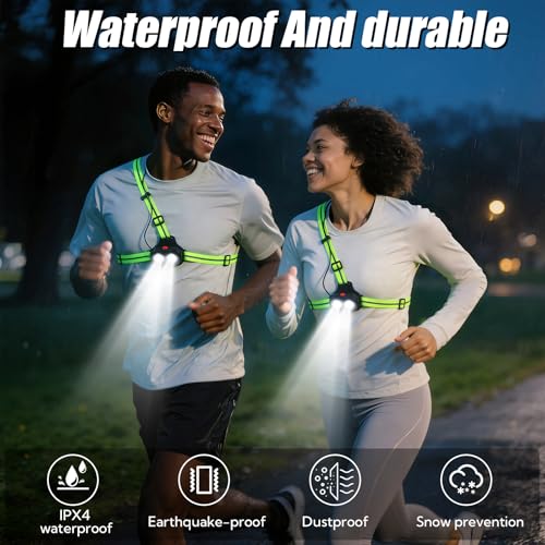 VZZNN 2 Pack Running Lights for Runners -500 Lumens Adjustable Running Light Up and Down with Dual-Reflective Straps, USB Rechargeable, IPX4 Waterproof Night Run Gear for Jogging, Walking & Cycling