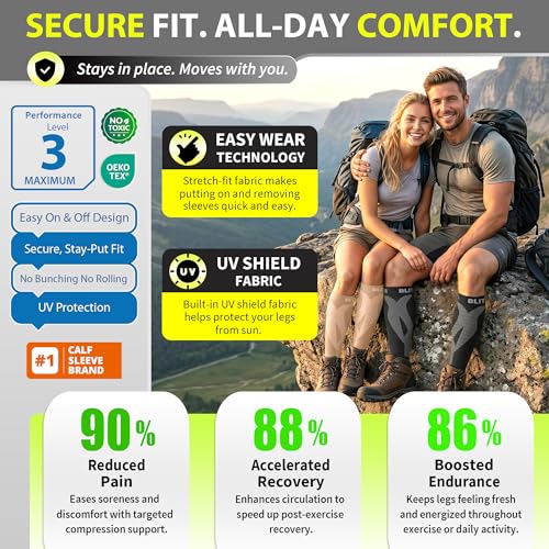 BLITZU Calf Compression Sleeves, Footless Compression Socks for Men & Women - color: Black, size: Large/X-Large
