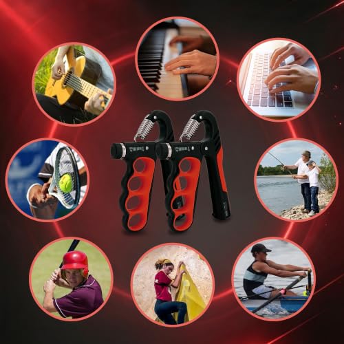 Senston Grip Strength Trainer 2 Pack, Adjustable 11-220lbs with Counter - color: Red