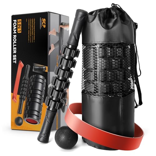 SUBCULTUREPICK 5 in1 Foam Roller Set, Trigger Point Foam Roller Deep Tissue - color: Black-red