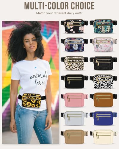 Capolo Fanny Packs for Women 4 Zip Pocket Crossbody Belt Bag Waist Bags - color: Sunflower, size: Medium