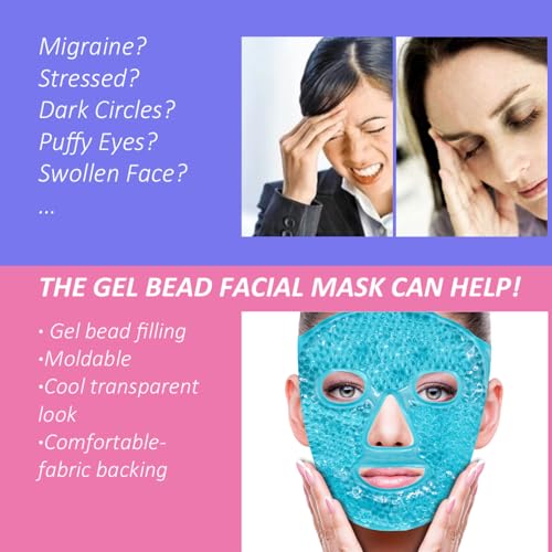 ZNÖCUETÖD Cold Face Ice Mask Facial Ice Pack Cooling Mask with Storage Bag - color: Blue
