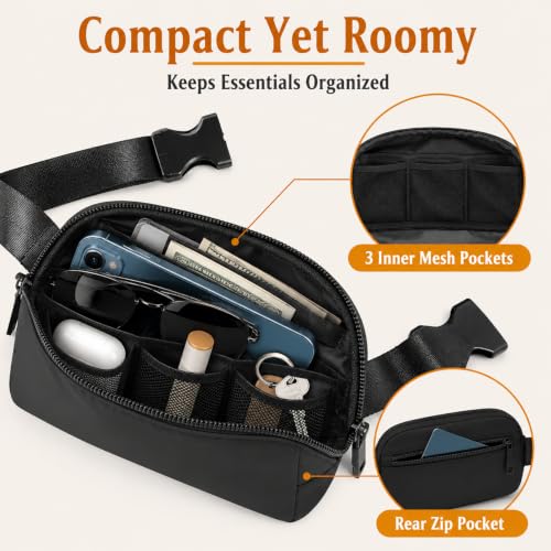 Fanny Pack, Adjustable Crossbody Waist Bag, Black - color: Black