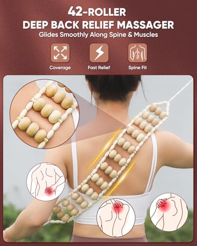 ONUEMP 2PCS Wooden Massage Fascia Stick & Back Massager Roller Rope - size: 2PCS Roller Rope