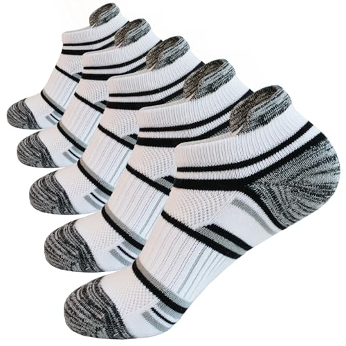 BIOAUM Women's Cotton Athletic Ankle Socks, Cushioned for Running, 6 Pairs - color: Black 5 Pairs, size: 11-13