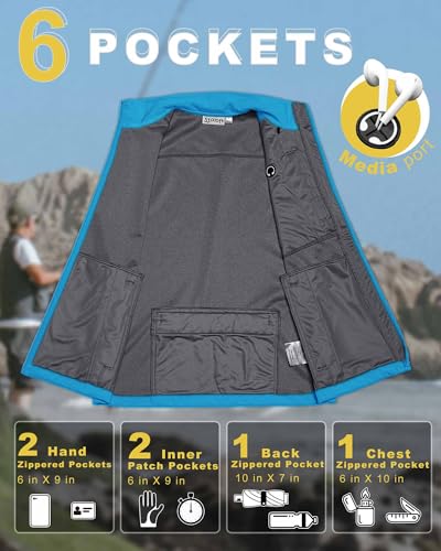 33,000ft Men's Windproof Lightweight Golf Vest Outerwear Sleeveless Jacket - color: Bright Blue, size: Medium