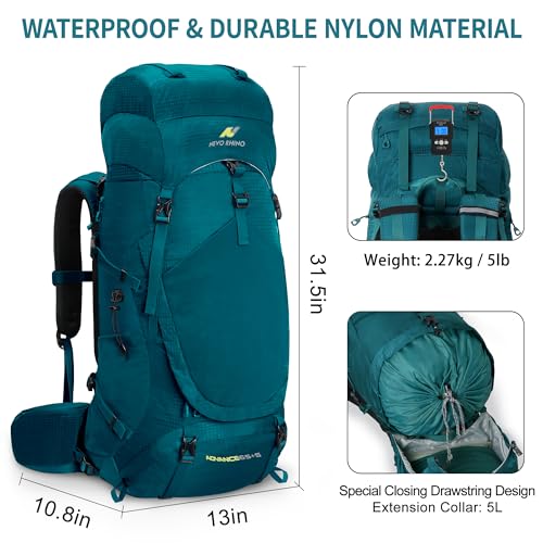 N NEVO RHINO Internal Frame Hiking Backpack 50/60/65/70/80L with Rain Cover - color: 15 Green, size: 65+5L