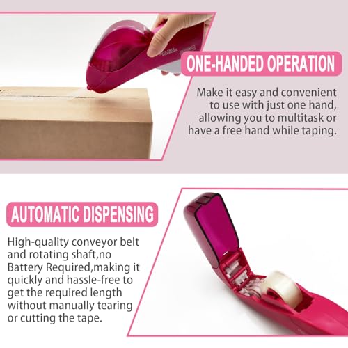 Automatic Tape Dispenser for Wrapping Gifts, Handheld Packaging Tape Dispenser Gun with Cutter, Dispensers for Adhesive Tapes-Pink - color: Pink