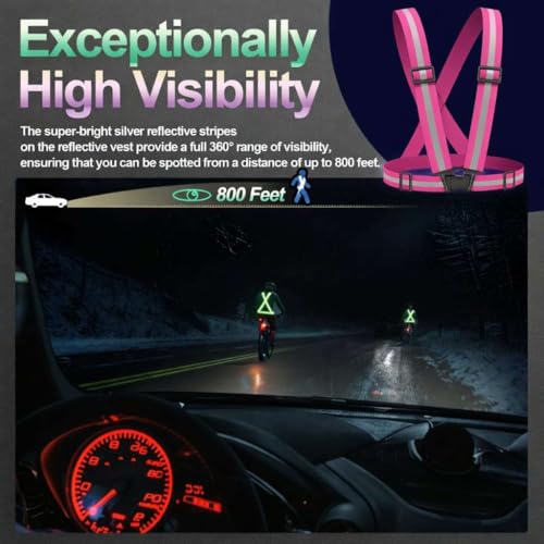 2 Packs Reflective Vest Running Gear, High Visibility Reflective Running Gear Adjustable Elastic Safety Vest for Night Jogging, Biking, Walking or Dog Walking, Running Vest for Men Women Children - color: green &Pink