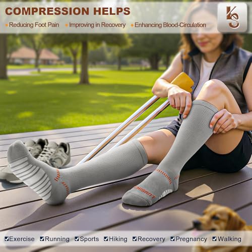 KEMISANT Women Cushioned Compression Knee High Sports Recovery Socks 3Pack - color: 3pairs-gray8305, size: Large-X-Large