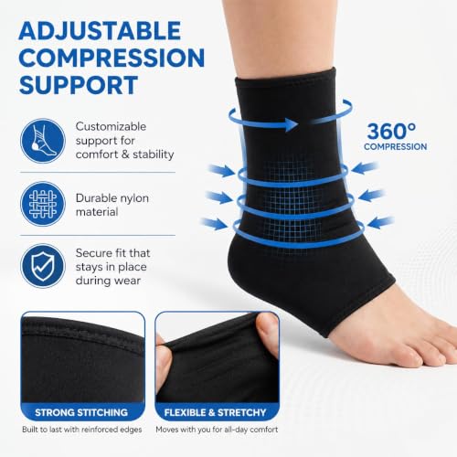 Reusable Ankle Ice Pack Wrap - Cold & Hot Gel Compression Sleeve for Achilles Tendonitis, Plantar Fasciitis, Sprained Ankle & Swelling Relief - Ice Pack for Foot and Ankle Pain, Men & Women