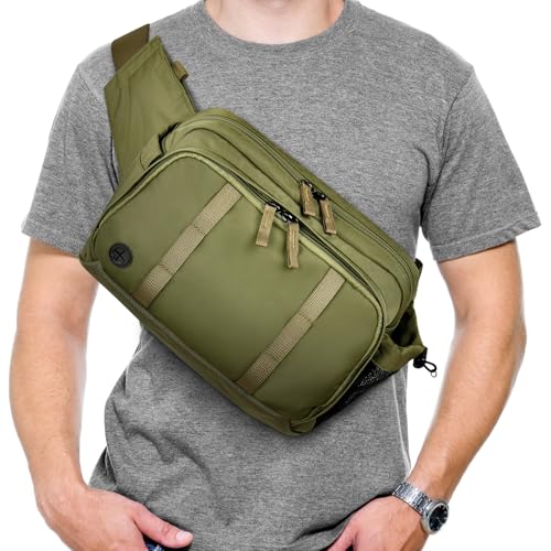 Large Crossbody Waist Bag Tactical Fanny Pack for Men Hip Bum Bag with Water Bottle Holder Adjustable Belt, Workout Traveling Casual Running Hiking Cycling - color: Green