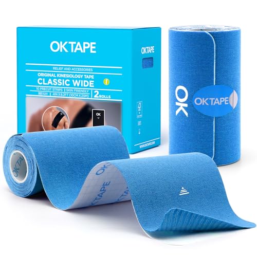 OK TAPE Extra Wide Kinesiology Tape for Shoulder, Back, Precut Strips - color: Blue, size: 2 Rolls