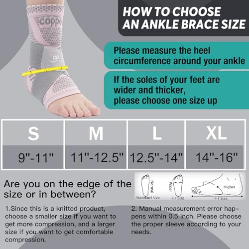 INDEEMAX Ankle Brace for Sprained Ankle Compression Sleeve, 2 Pack Copper Infused Ankle Support Brace for Women & Men, Plantar Fasciitis Relief Achilles Tendonitis, Sports Running, Pink Silver, L - color: Pink Silver 2 Pack, size: Large