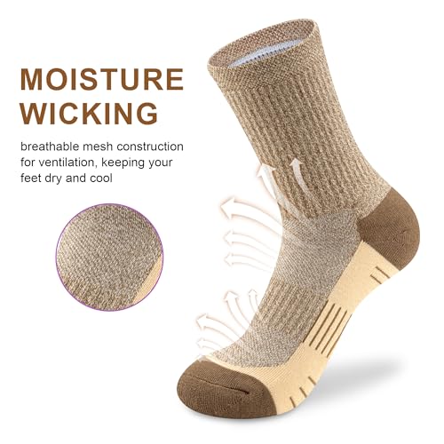 cuangya Women Crew Socks Athletic Cushioned Running Hiking 3-5 Pairs - color: 5 Pairs Spliced Tan, size: 8-10