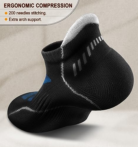 BULLIANT Men Running Ankle Socks 6Pack-Cushioned Support-Low Cut No Show - color: Black/Creamy White3015, size: 13-15