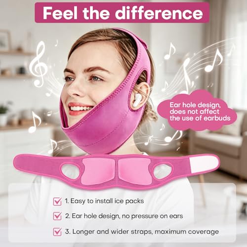 Wisdom Teeth Ice Pack Head Wrap Jaw Face Ice Pack for Wisdom Teeth Removal with 4 Gel Packs for Toothache Pain Relief Facial Face Oral Surgery TMJ Tonsillectomy Recovery Must Haves - color: Hot Pink With 4 Ice Packs