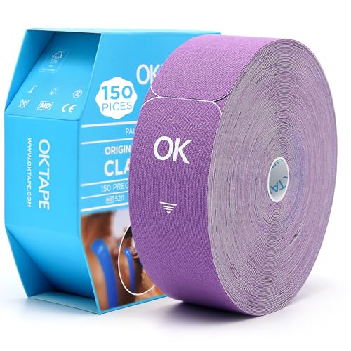 OK TAPE Kinesiology Tape 150 PCS Precut Elastic Strips Bulk 2inx10in/PCS - color: Purple, size: 150 PCS