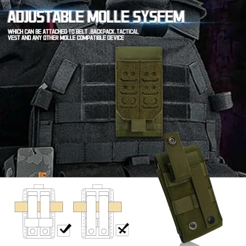 Upgrade 1000D Laser Cust Molle Phone Pouch, Heavy Duty Waterproof Samll Tactical Cell Phone Holder with US Flag Patch for 4.7"-6.7" (Dual-Green) - color: DUAL-GREEN