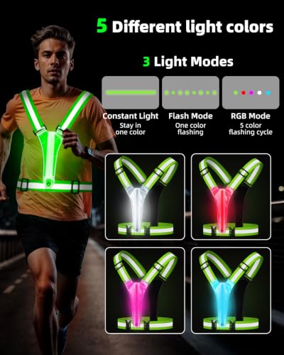 LED Reflective Vest Safety Gear, High Visibility Reflective Running Gear for Dog Walking Running Cycling, Adjustable for Men Women Kids - Reflective Armband and Dog Light with USB Rechargeable