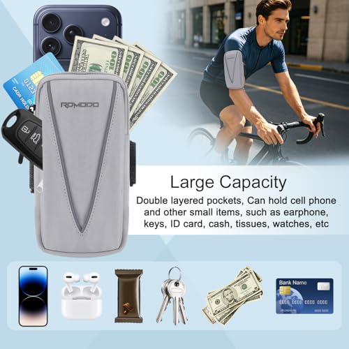 Running Armband Phone Holder, 2 Pockets Cell Phone Holder 7.5” Grey - color: 02 - Grey