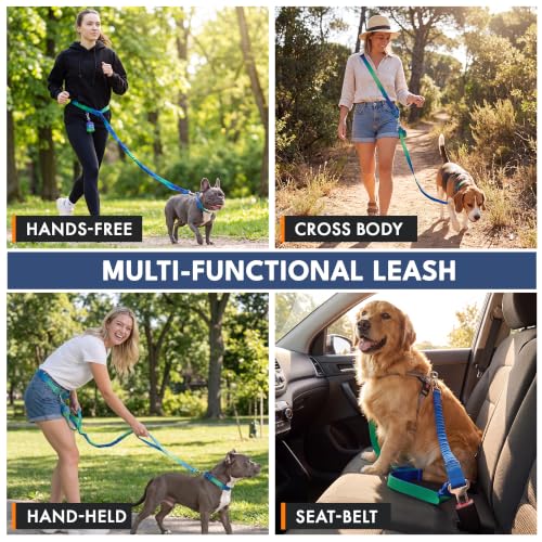Spark Paws Hands Free Dog Leash - Bungee Waist Belt for Running & Walking - color: 90s Retro