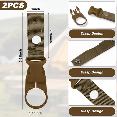 2PCS Hanging Bottle Buckle Clip Carabiner,Portable Mineral Water Bottle Ring Holder Keychain Belt Webbing Strap for Camping(Khaki) - color: Khaki