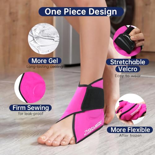 Ankle Ice Pack Wrap for Swelling Foot Heel Pain Relief Reusable Gel-1Pack - color: Rose Red