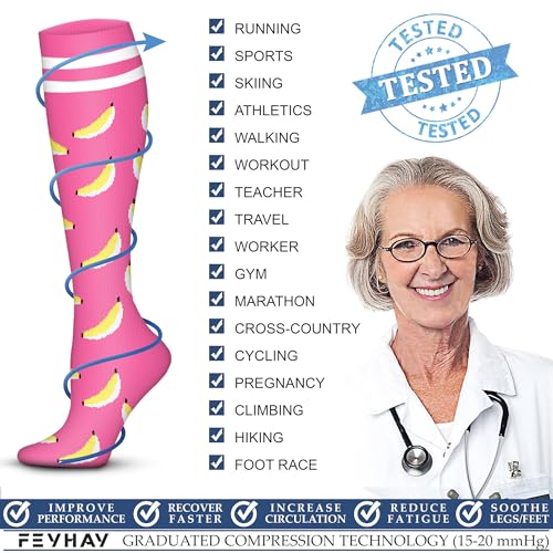 FEYHAY Copper Compression Socks (3 Pairs) 15-20 mmHg Circulation is Best Athletic & Daily for Men & Women, Running, Climbing - color: 29 Pattern 2, size: Small-Medium