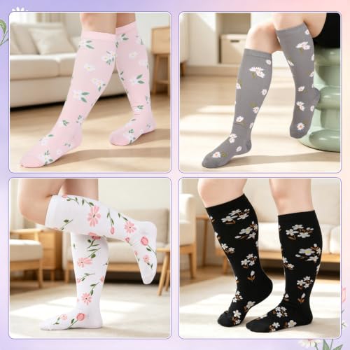 Jspupifip 6 Pairs Plus Size Compression Socks for Women, Wide Calf - color: Black, Pink, Blue, White, Gray, Purple, size: 3X-Large