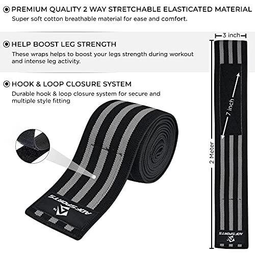 AQF Knee Wraps for Weightlifting Bandage - 78" IPL & USPA Approved (Pair) - color: Blk & Gry