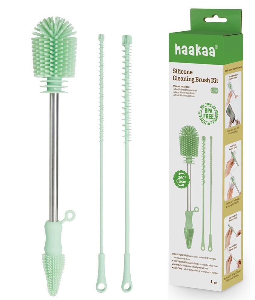 Haakaa Food-Grade Silicone Cleaning Brush Kit 3-Piece (Kit-Lime) - color: Kit-lime