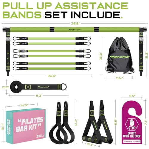 Pilates Bar Kit with Resistance Bands, Pilates Workout Equipment for Women - color: Green