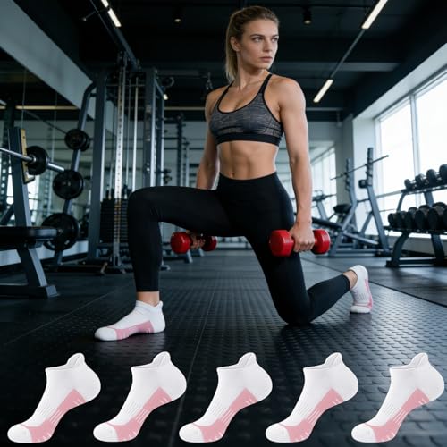 cuangya Ankle Socks Women Athletic Running Cushion Low Hiking Sock 5-6 Pair - color: 5 Pairs White, size: 8-10