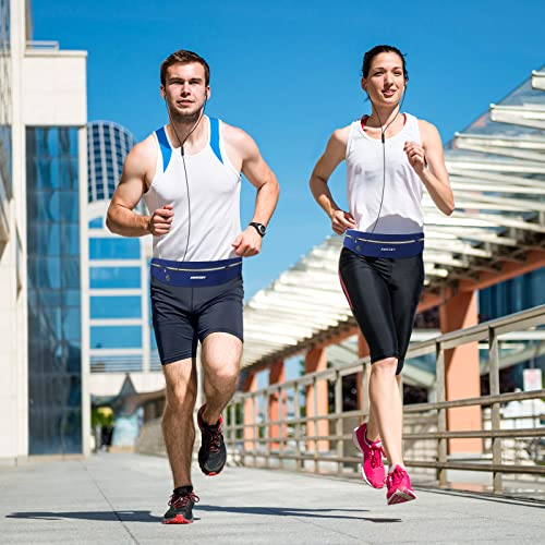 Guzack Slim Running Belt for Phone 6.8'', 3 Pouch Waist Pack - color: Dark Blue