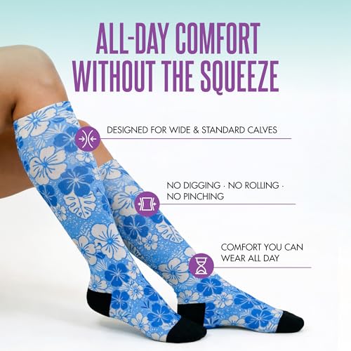 Crazy Compression Over-the-Calf Socks with Fun Designs - color: Aloha Blue, size: Large-X-Large