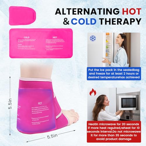 Ankle Ice Pack Wrap Reusable Gel Cold Compression for Foot Discomfort - color: Hot Pink
