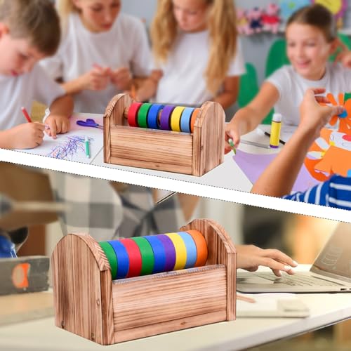 Masking Tape Dispenser - Wood Craft Tape Dispenser for Kids, Multi Tape Dispenser Multi Roll Tape Holder Tape Cutter for Gift Wrapping, Gift for Children Office Home School