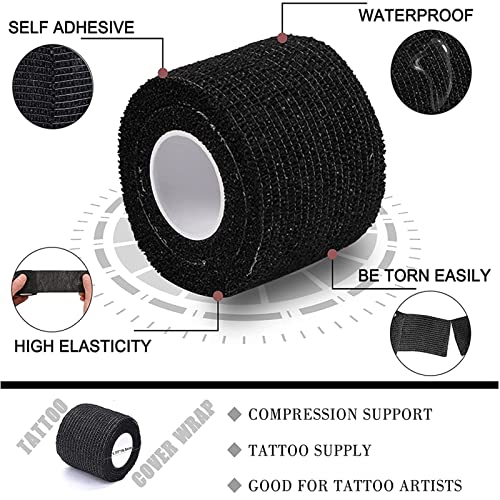 Self-Adherent Grip Tape Wrap - Lyuxzad 6 Pack Cohesive Bandage Wrap 2" x 5 Yards Machine Wrap Cover Elastic Bandage Rolls Self Adhesive Tape Strong Sports Tape Black Bandage Rolls Athletic Tape - size: 6pcs