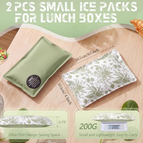VIHOSE 2 Pcs Ice Packs for Lunch Box Bag - color: Green, style: Floral
