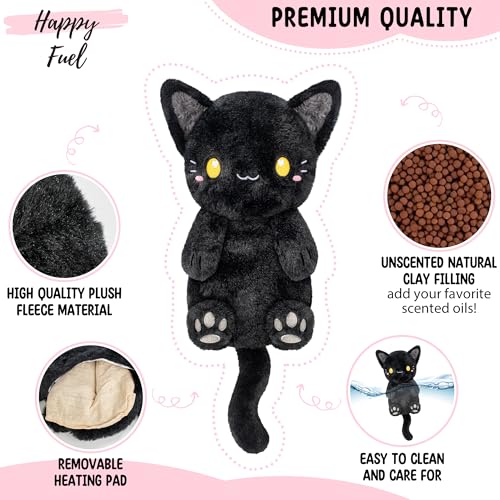 Black Cat Microwavable 1.5 lbs Unscented Heating Pad for Women and Kids- Cute Soft Cozy Pillow Plush Heatable Warm Stuffed Animals - Kawaii Hot and Cold Plushie - Black Cat Gifts for Girls and Women - color: Black Cat