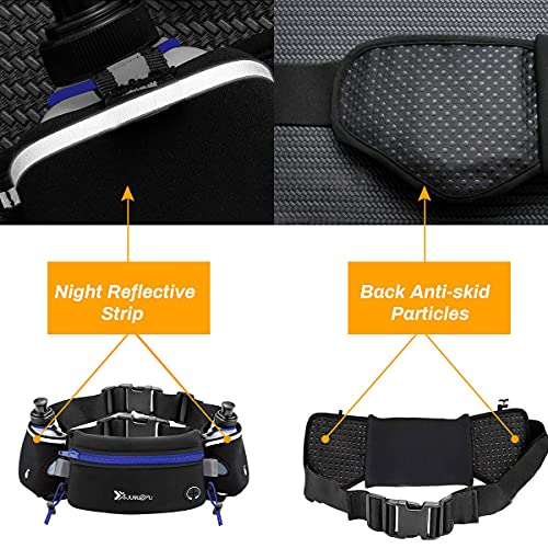 Number-one Running Belt with Water Bottles(2 x 175ML), Hydration Belt Waterproof Waist Pack Bag Fits iPhones Adjustable Sports Waist Pouch for Marathon Running Hiking Cycling - color: Blue