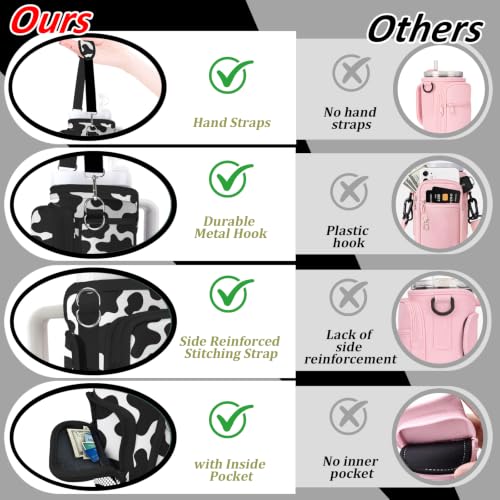 Water Bottle Carrier Bag for Stanley 40/30oz Cup Tumbler with Phone Pocket,Insulated Crossbody Water Bottle Holder with Adjustable Strap,Water Bottle Sling Pouch for Hiking Walking Camping Accessories - color: Cow Pattern