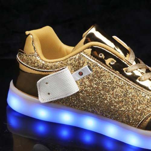 YuanRoad Unisex LED Light Up Shoes with USB Charging Glowing Luminous LED Sneakers - color: Glitter Dbgold, size: 9 Women/7.5 Men