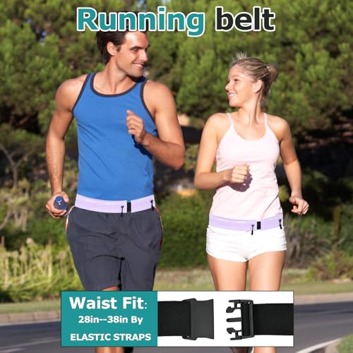 Running Belt Waist Pack, Orange, Dual Zippered Pockets, Adjustable Elastic Band with Reflective Strips (Purple) - color: Purple